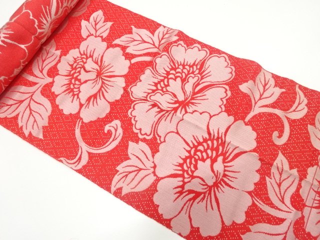 JAPANESE KIMONO / ANTIQUE PEONY / ARABESQUE PATTERN WOVEN- 8-SUN OBI F